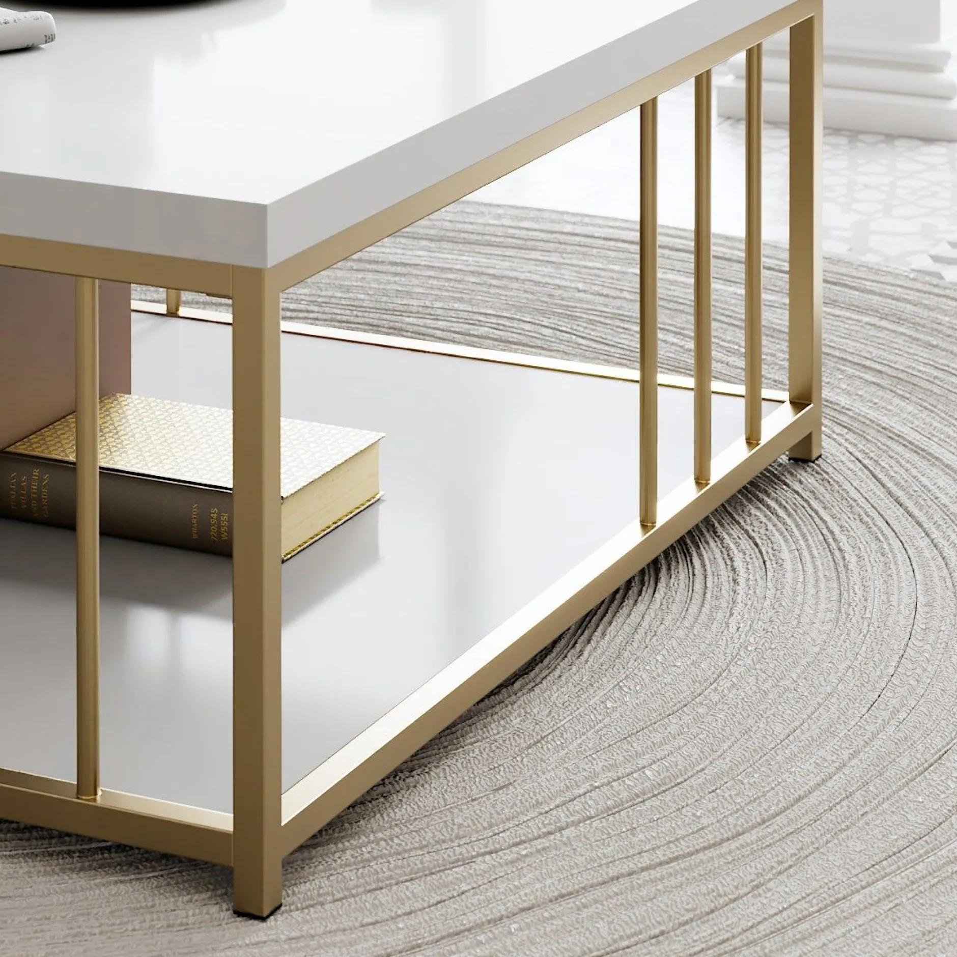 Zenn Couchtisch | 100 % MELAMIN | Weiß, Gold