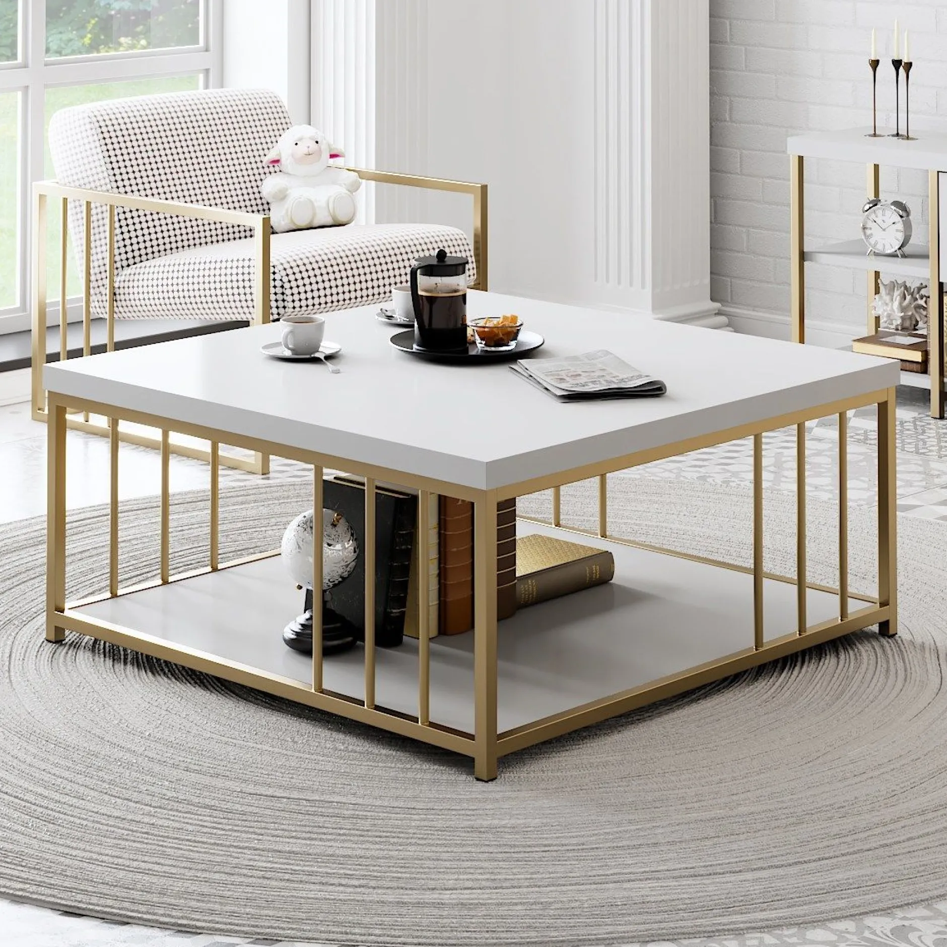 Zenn Couchtisch | 100 % MELAMIN | Weiß, Gold