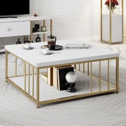 Zenn Couchtisch | 100 % MELAMIN | Weiß, Gold