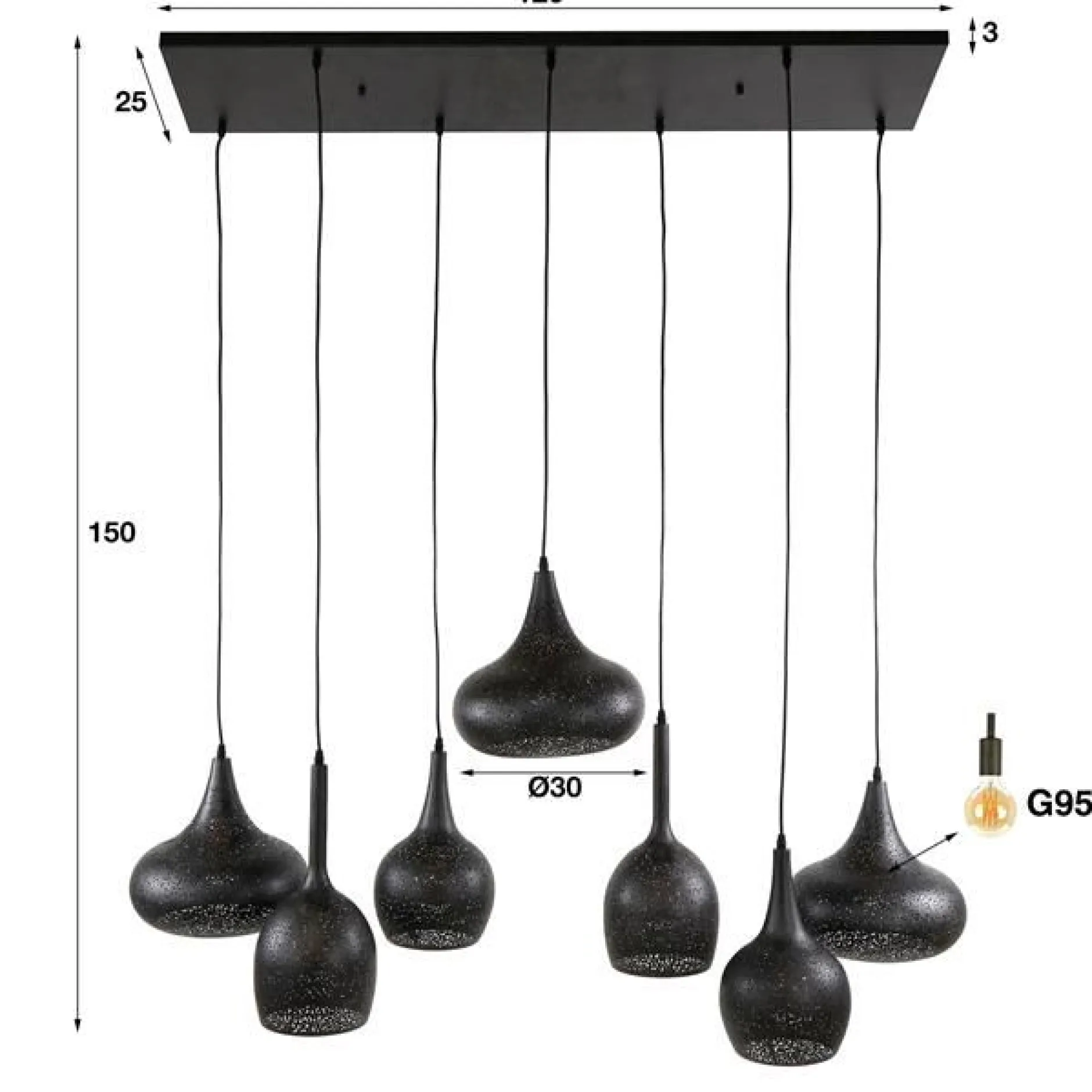 Zeppos Hängeleuchte 120 cm-Artic schwarz