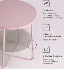 Zoë Beistelltisch mit Korb ø45cm - rosa/weiß