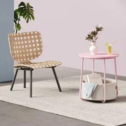 Zoë Beistelltisch mit Korb ø45cm - rosa/weiß