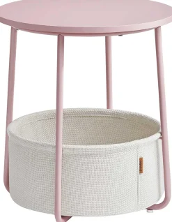 Zoë Beistelltisch mit Korb ø45cm - rosa/weiß