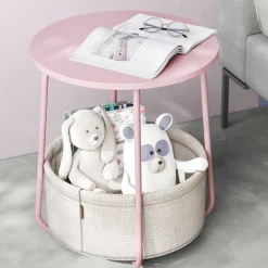 Zoë Beistelltisch mit Korb ø45cm - rosa/weiß