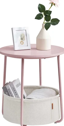 Zoë Beistelltisch mit Korb ø45cm - rosa/weiß
