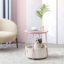 Zoë Beistelltisch mit Korb ø45cm - rosa/weiß