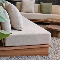 Zweisitzige Gartenbank Djerba Gescova - Textilene und Holz - 188x95x70 cm - Beige