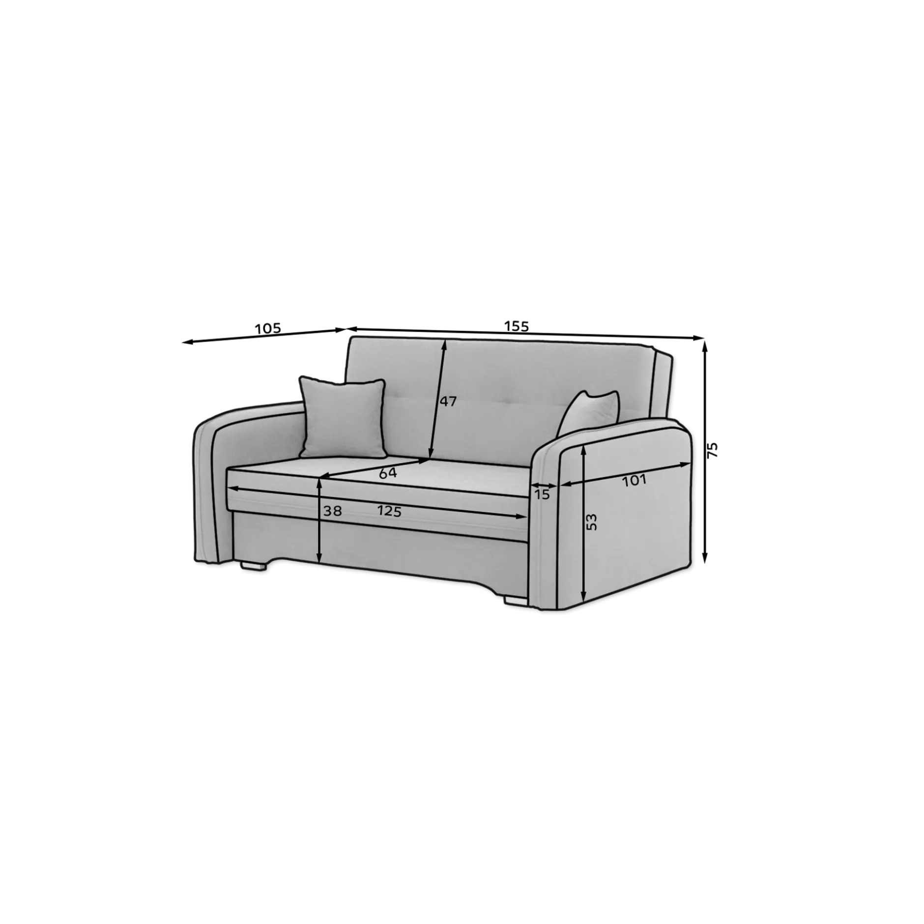 Zweisitziges Sofa mit Schlaffunktion Laina | 155 x 105 x 75 cm | Dunkelblau