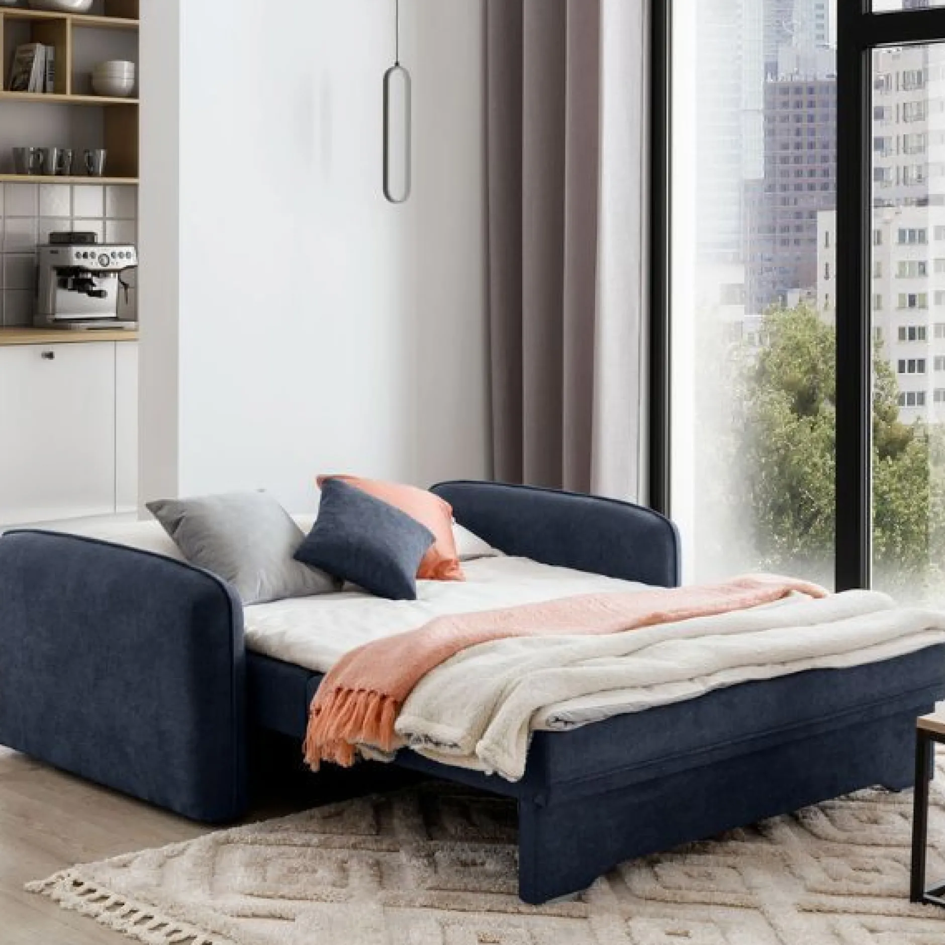 Zweisitziges Sofa mit Schlaffunktion Laina | 155 x 105 x 75 cm | Dunkelblau