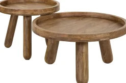 Zweistöckiges Mangoholz-Dreibein-Couchtisch-Set in Sand
