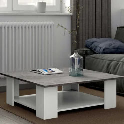 Zweite Chance Couchtisch Quadratisch 67x67 - Weiß/Beton