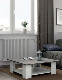 Zweite Chance Couchtisch Quadratisch 67x67 - Weiß/Beton