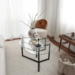 Zweite Chance Locelso Couchtisch-Set | 100% gehärtetes Glas | 6mm Dicke | Schwarz mattiert