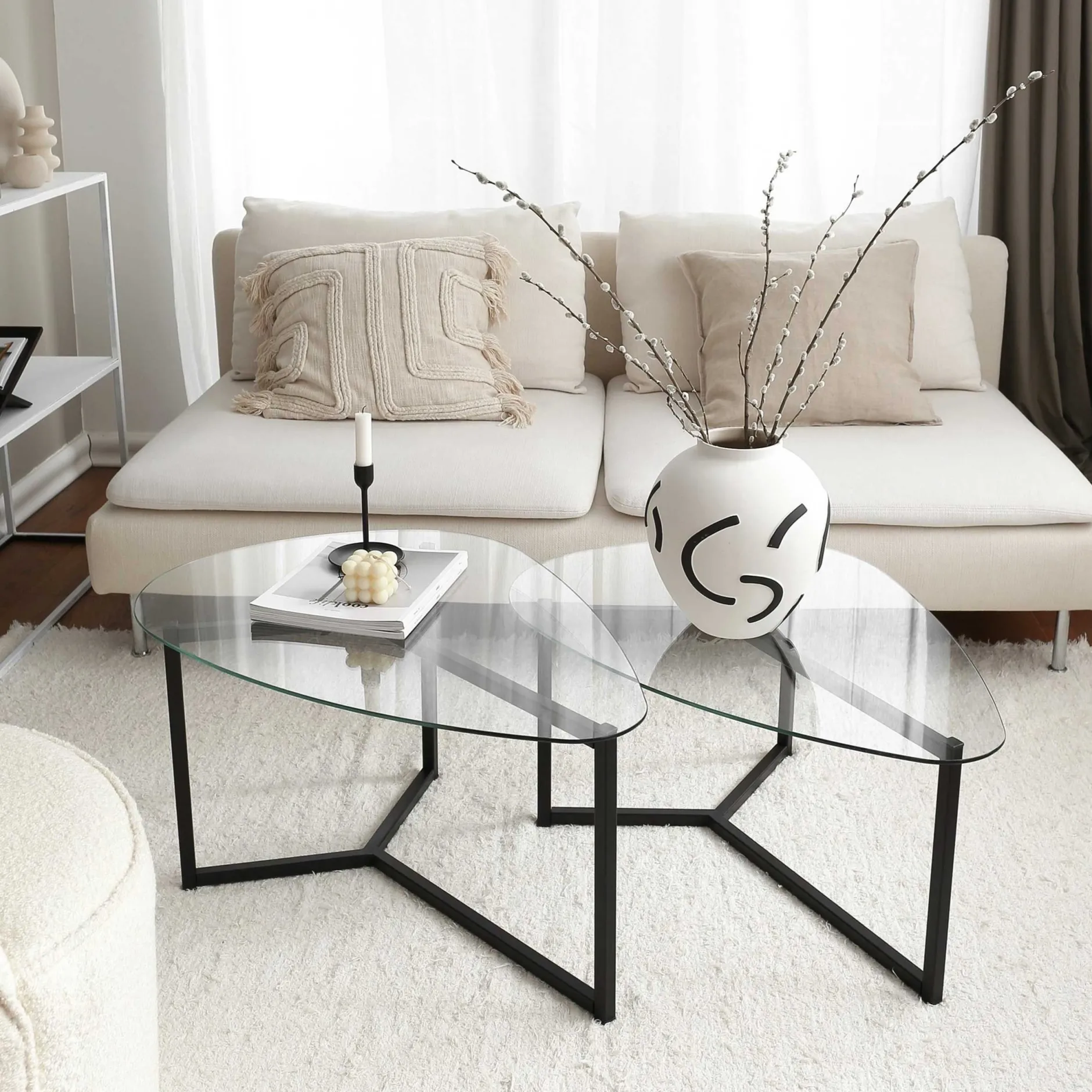 Zweite Chance Locelso Couchtisch-Set | 100% gehärtetes Glas | 6mm Dicke | Schwarz mattiert