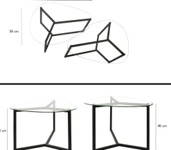 Zweite Chance Locelso Couchtisch-Set | 100% gehärtetes Glas | 6mm Dicke | Schwarz mattiert