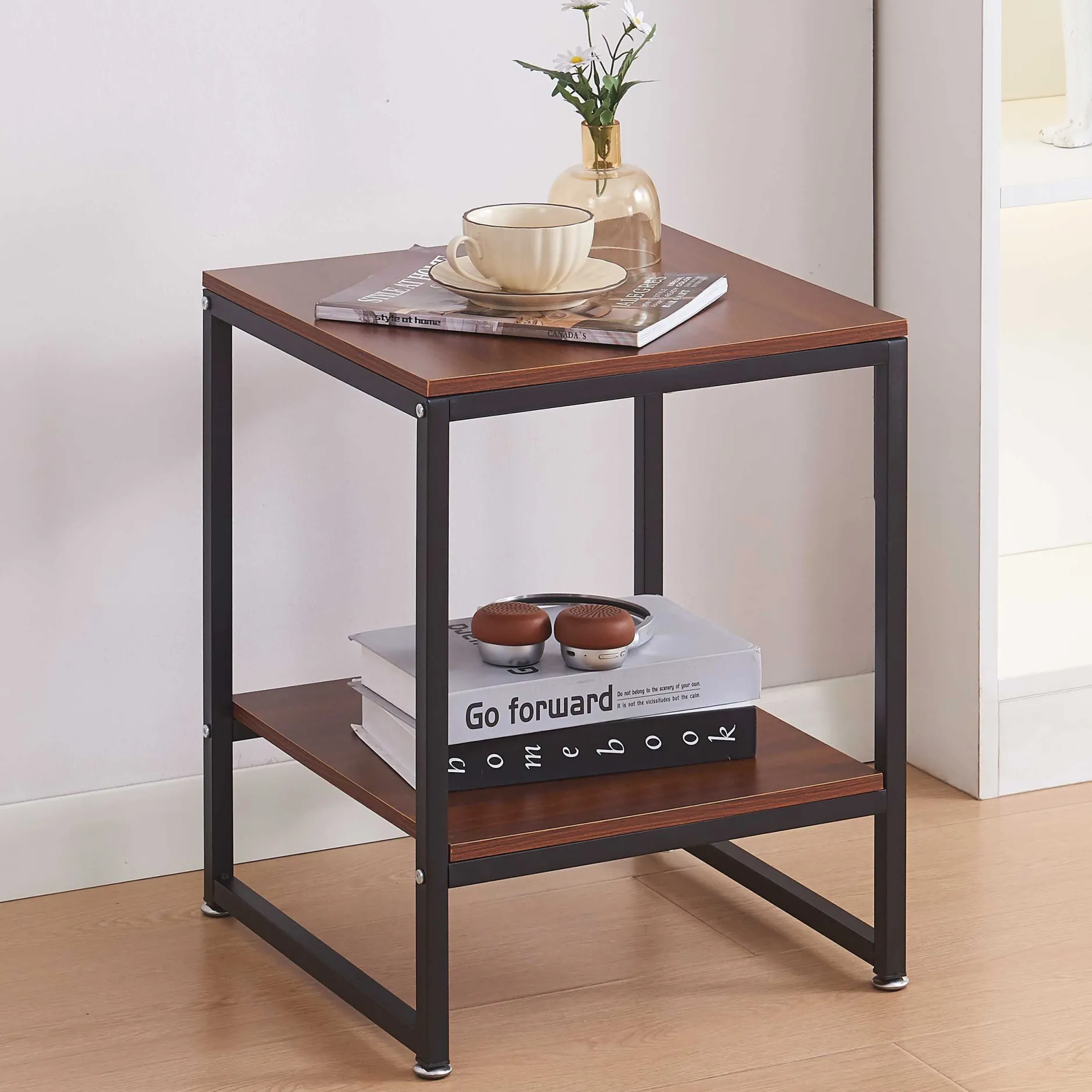 Zweite Chance Nik Beistelltisch - 40x40x50cm - schwarz/Walnuss