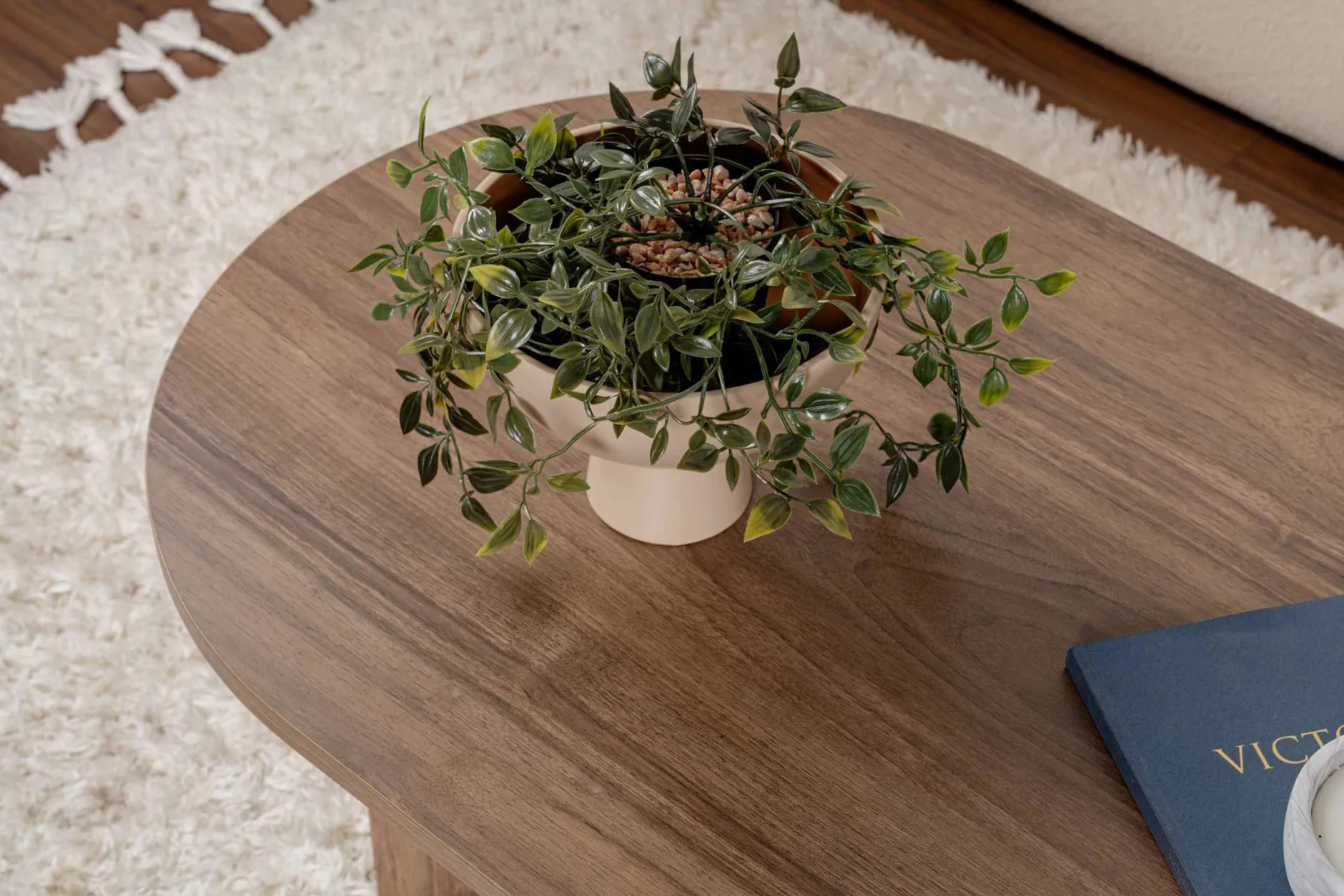 Zweite Chance Ovaler Couchtisch Sable - 119x60x40cm - Nussbaum Dekor